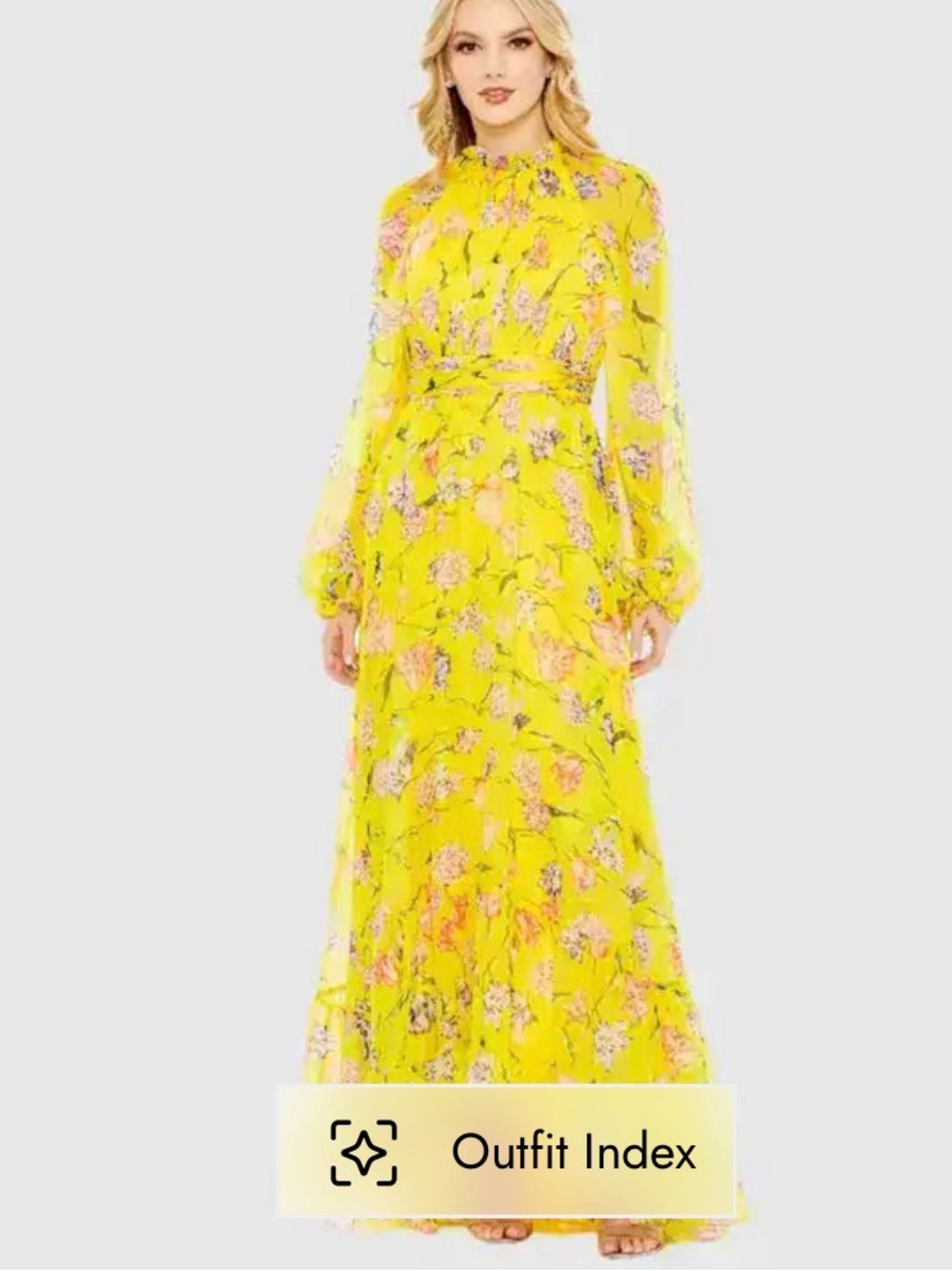 Mac Duggal Yellow Floral Chiffon Maxi Dress
